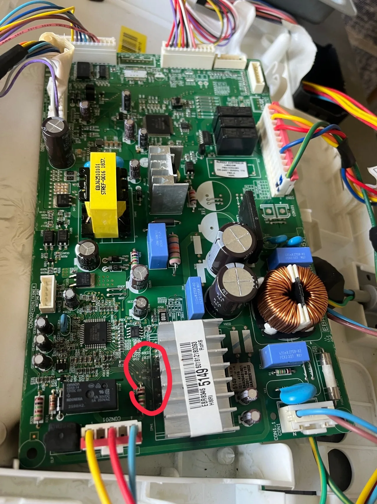 Appliance electronic control board with components and connectors