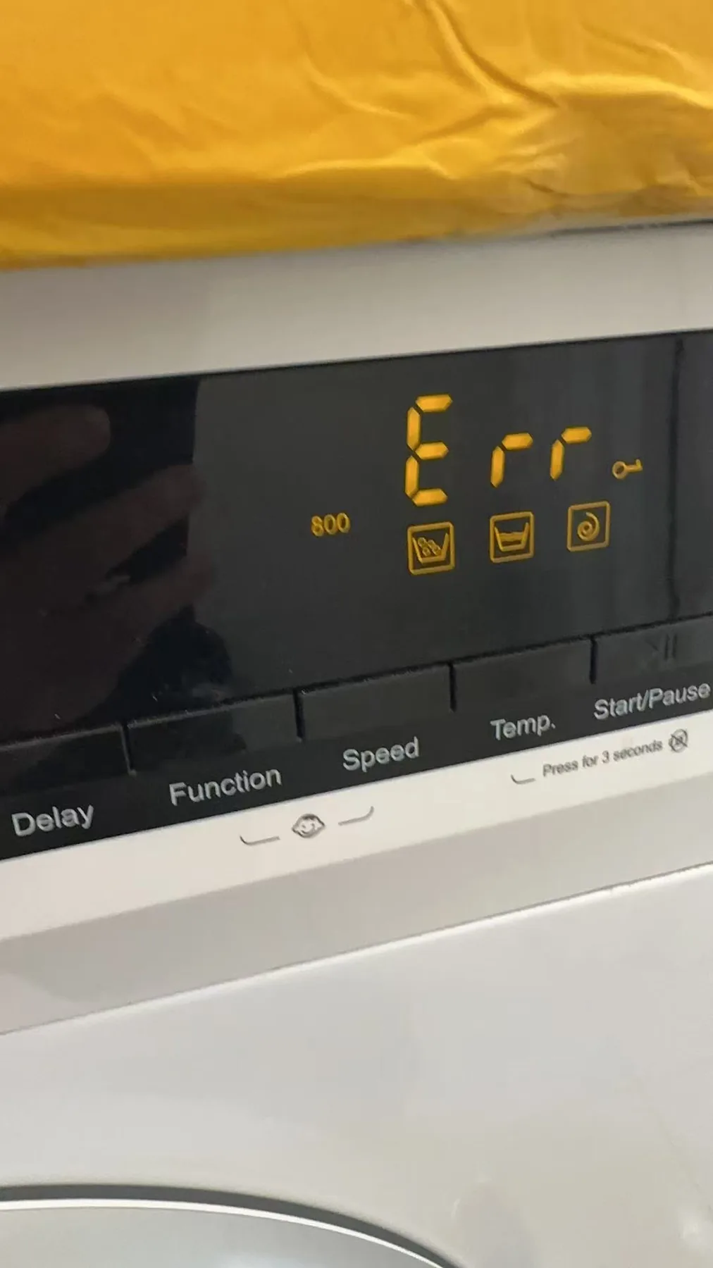 Washing machine display showing an error message